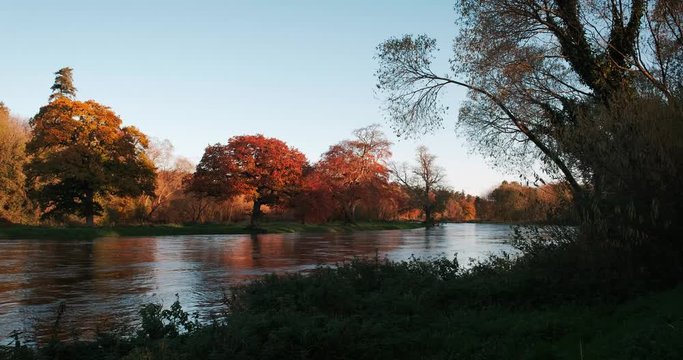 Colorful 4K video of Boyne valley, river and surroundings in bright autumn colors, Co. Meath, Ireland