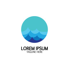Isolated round shape logo. Blue color logotype. Flowing water image. Sea, ocean, river surface.