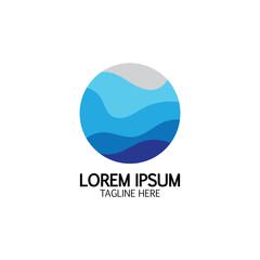 Isolated round shape logo. Blue color logotype. Flowing water image. Sea, ocean, river surface.