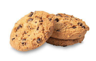 Chocolate chip cookies isolated on white background