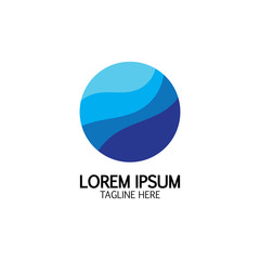 Isolated round shape logo. Blue color logotype. Flowing water image. Sea, ocean, river surface.
