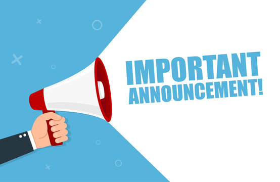 Hand Holding Megaphone With Important Announcement. Vector Flat