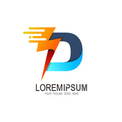 D logo and thunder design combination, volt icon