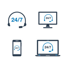 24/7 Online Customer Support, Help Icon Set. Flat style vector EPS.