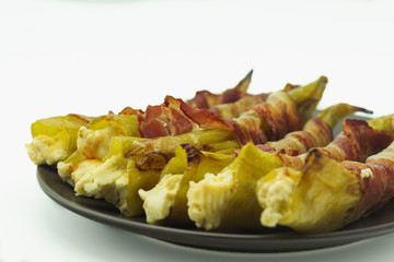 stuffed peppers with feta cheese and bacon. ketogenic diet.