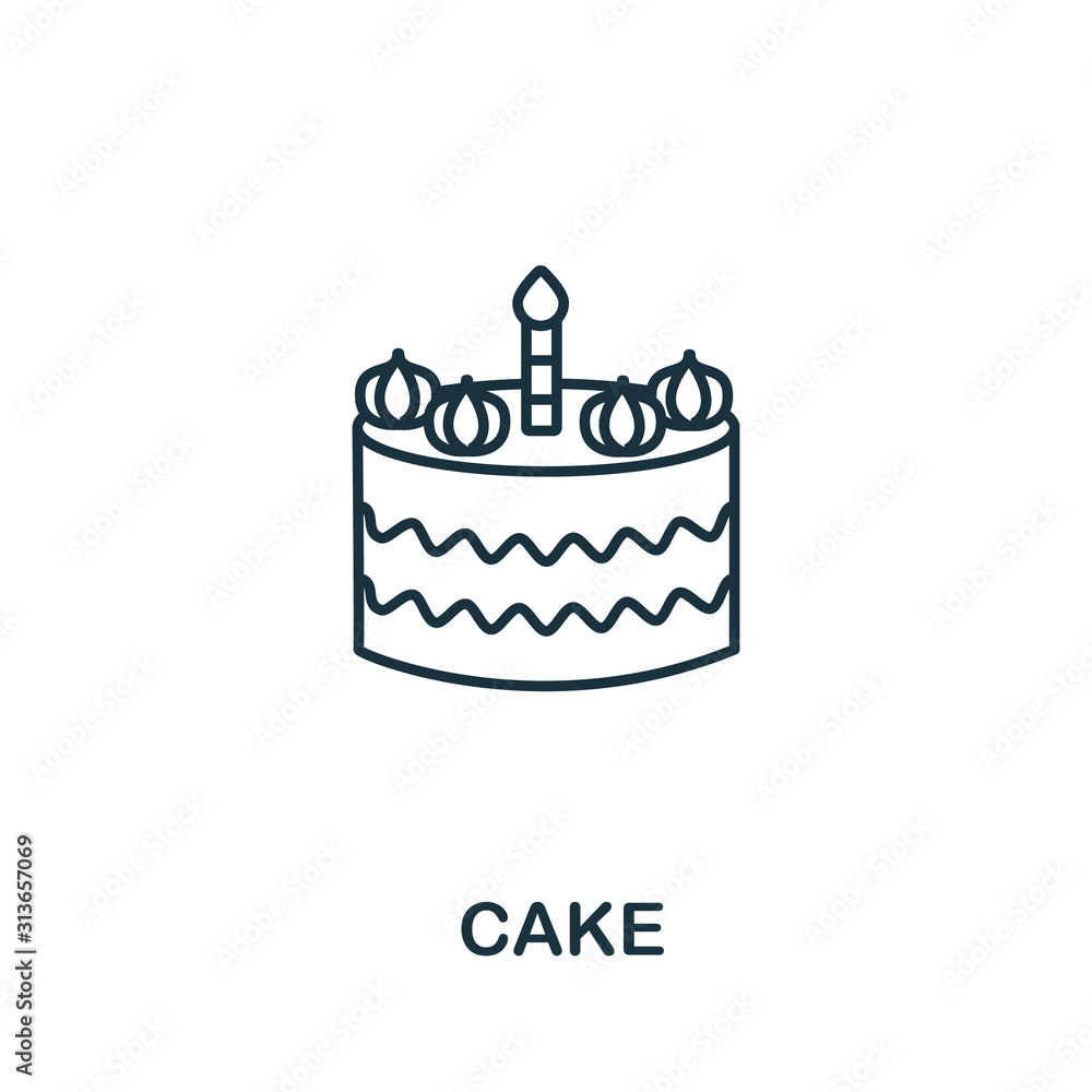 Aufkleber cake icon from party collection. simple line element cake symbol for templates, web design and infog