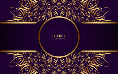 Purple abstract background with paper shapes overlap layers. Luxury and modern concept texture with golden mandala element decoration. Vector design template for use frame, cover, banner, card