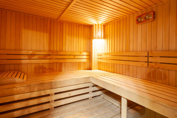 Fototapeta na wymiar Standard wooden sauna interior