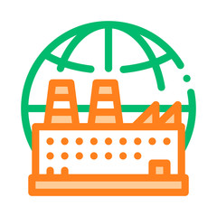 Industrial Factory Planet Vector Thin Line Icon. Build Factory Plant Environmental Problem, Industrial Pollution Linear Pictogram. Greenhouse Effect Global Warming Contour Illustration