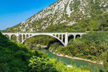 Fototapeta na wymiar Solkan bridhe on the River Soca, Slovenia