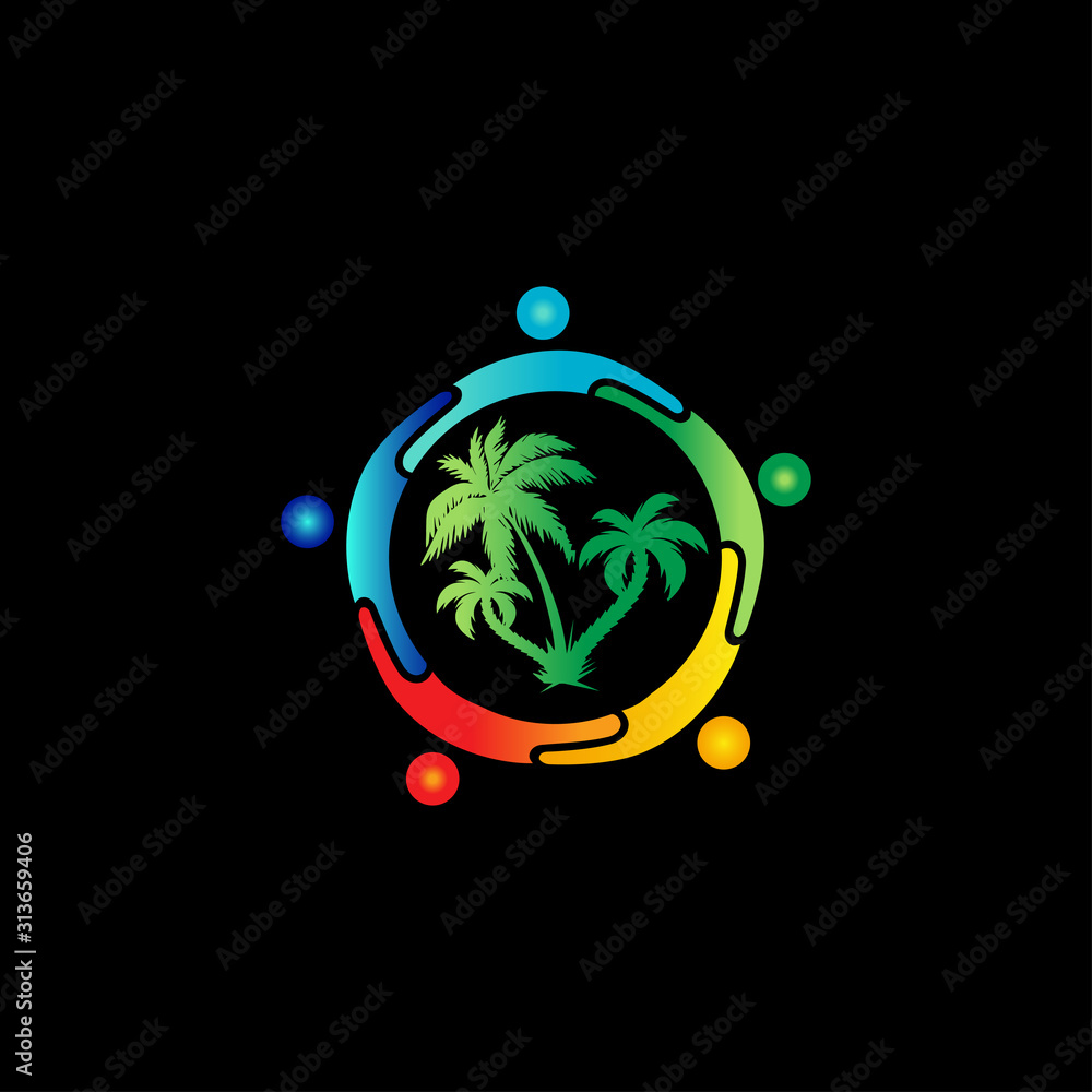 Sticker green tree team logo vector design