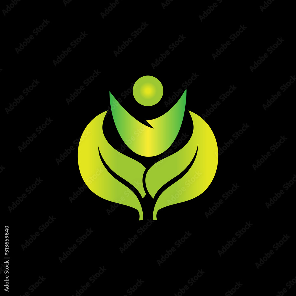 Sticker health care, body leaf green logo design