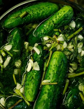Close up of cucumber and vegetable pickle
