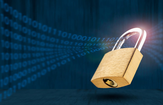 The concept of network security and personal data protection. Padlock on an abstract background.