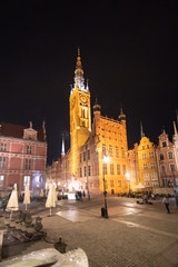 Fototapeta na wymiar Gdansk, Poland - Juny 2019 . Old historical part of city center of Gdansk at night