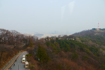 tourist busses waiting near Namsan Television Tower, Seoul South Korea, Asia
