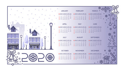 Calendar decorated in the style of winter holidays