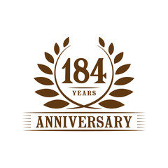 184 years logo design template. One hundred eighty fourth anniversary vector and illustration.
