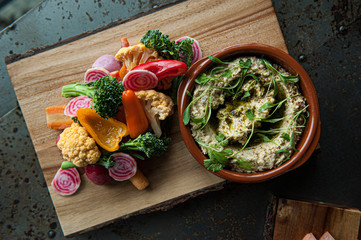 Appetizer of raw vegetables crudite with dip