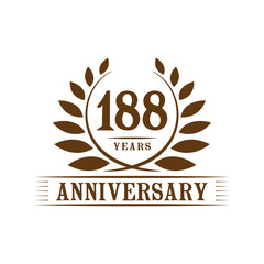 188 years logo design template. One hundred eighty eighth anniversary vector and illustration.