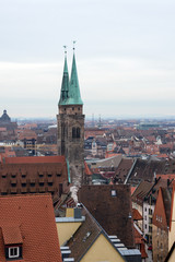 Nuremberg, Germany. Panoramic top view of the old town of Nuremberg. City landscape.