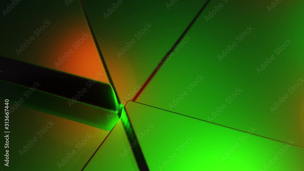 Poster green abstract background 3d animation with extruded triangles moving and changing sizes, seamless loop animation	