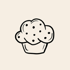 Cupcake. Vector linear drawing of baking in sketch style. Logo in the form of a cake.