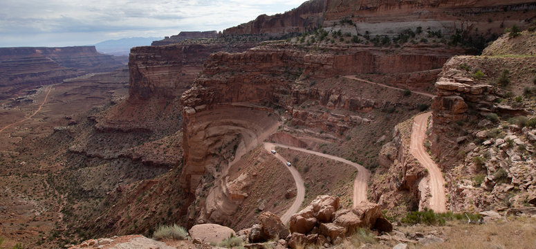 The Shafer Trail, a 4x4 wheel drive road in Canyonlands National Park, the heart of a high desert called the Colorado Plateau.