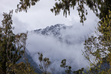 Obraz na płótnie Canvas Fox glacier New Zealand. Clouds. Mountains
