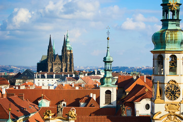 Obraz premium Loreta is a pilgrimage destination in Hradcany, a district of Prague, Czech Republic. Saint Vitus Cathedral background. Selective Focus