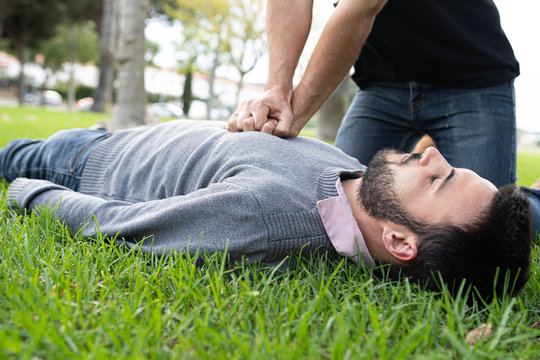 First Aid Emergency CPR rcp on Heart Attack Man , Resuscitation cardio