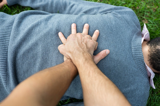 First Aid Emergency CPR rcp on Heart Attack Man , Resuscitation cardio
