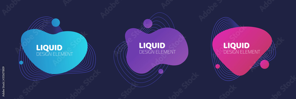 Poster abstract shapes background fluid or liquid graphic element design vector on dark for flyer or presen