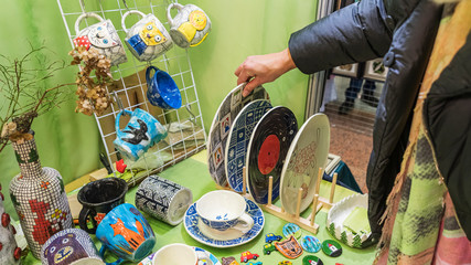 Rustic kitchen dishes. Craft pottery. Environmentally friendly ceramic tableware.