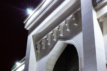 details of the architecture of the Muslim mosque close-up at night