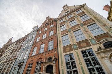 Fototapeta premium Gdansk, Poland - Juny, 2019. Old buildings of the city of Gdansk. Historical monuments of Gdansk, Poland.