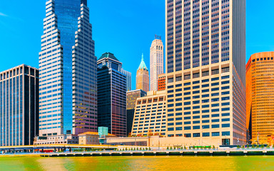 Aerial panoramic view on Skyline with Skyscrapers in Downtown and Lower Manhattan, New York City,...