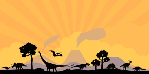 Dinosaur Vector Outline Landscape Skyline