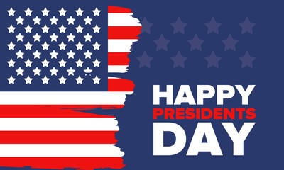 Fototapeta na wymiar Happy Presidents day in United States. Washington's Birthday. Federal holiday in America. Celebrated in February. Patriotic american elements. Poster, banner and background. Vector illustration