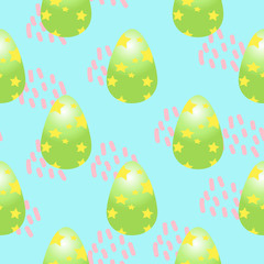 Seamless pattern with easter eggs on a blue background. Vector illustration in a flat style.