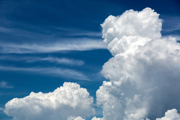 blue sky with white cumulus clouds, weather nature with copy space for text.