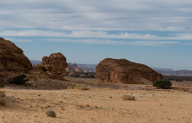 Fototapeta na wymiar Mada'in Saleh (Al-Ḥijr & Hegra) archaeological site near Al Ula, Saudi Arabia