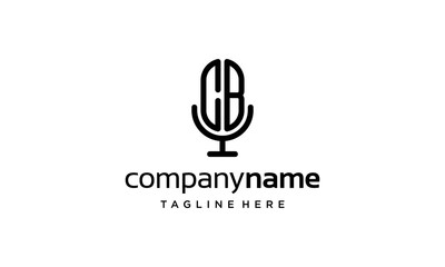 initial letter C and B with microphone podcast logo design template