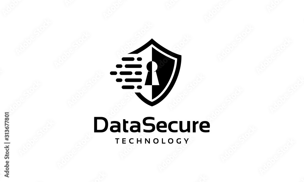 Wall mural data secure shield safe security technology logo design template