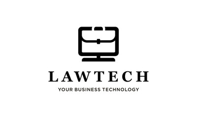 suitcase law with monitor pc computer logo design concept