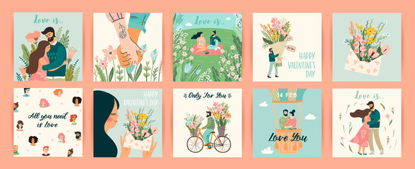 Fototapeta na wymiar Romantic set of illustrations with man and woman. Vector design concept for Valentines Day and other users.