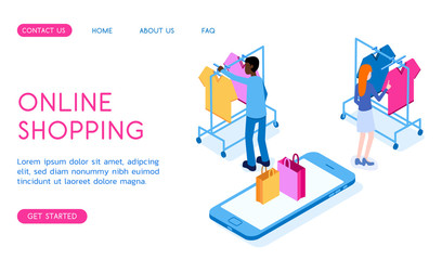 Online concept shopping vector isometric modern illustration.