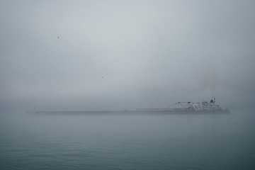 Freighter in Fog Abstract