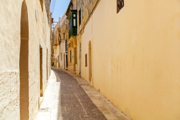 Fototapeta na wymiar A narrow medieval street with stone stairs in an old European town