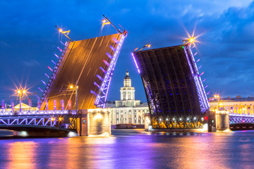 Fototapeta na wymiar Neva River with Palace Bridge in St. Petersburg, Russia